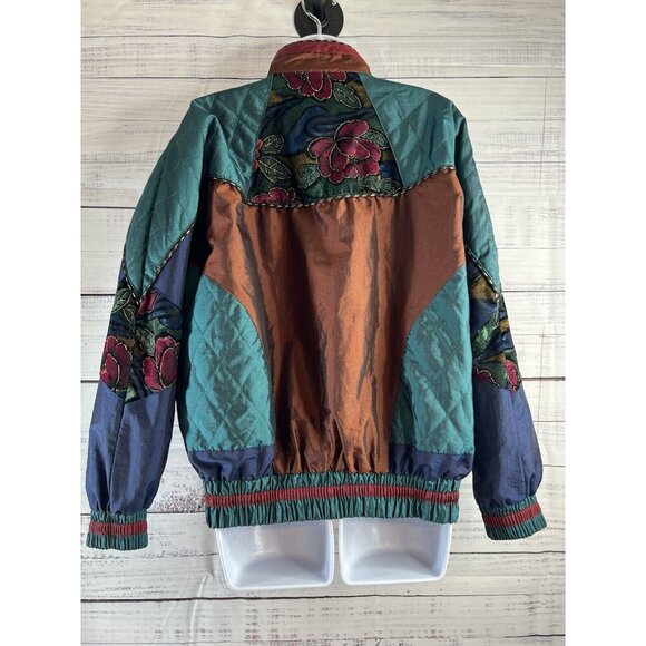 Vintage Westbound Windbreaker Womens L Petites Velvet Burnout Floral Jacket 80s - Picture 7 of 16